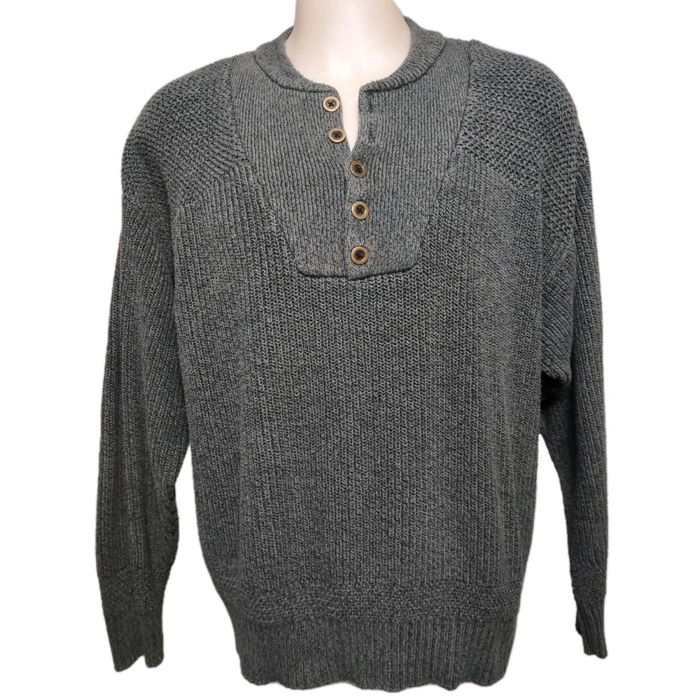 RedHead Henley Sweater 2XL Mens Cabin Core Gorp Core Grey Chunky Knit Pullover